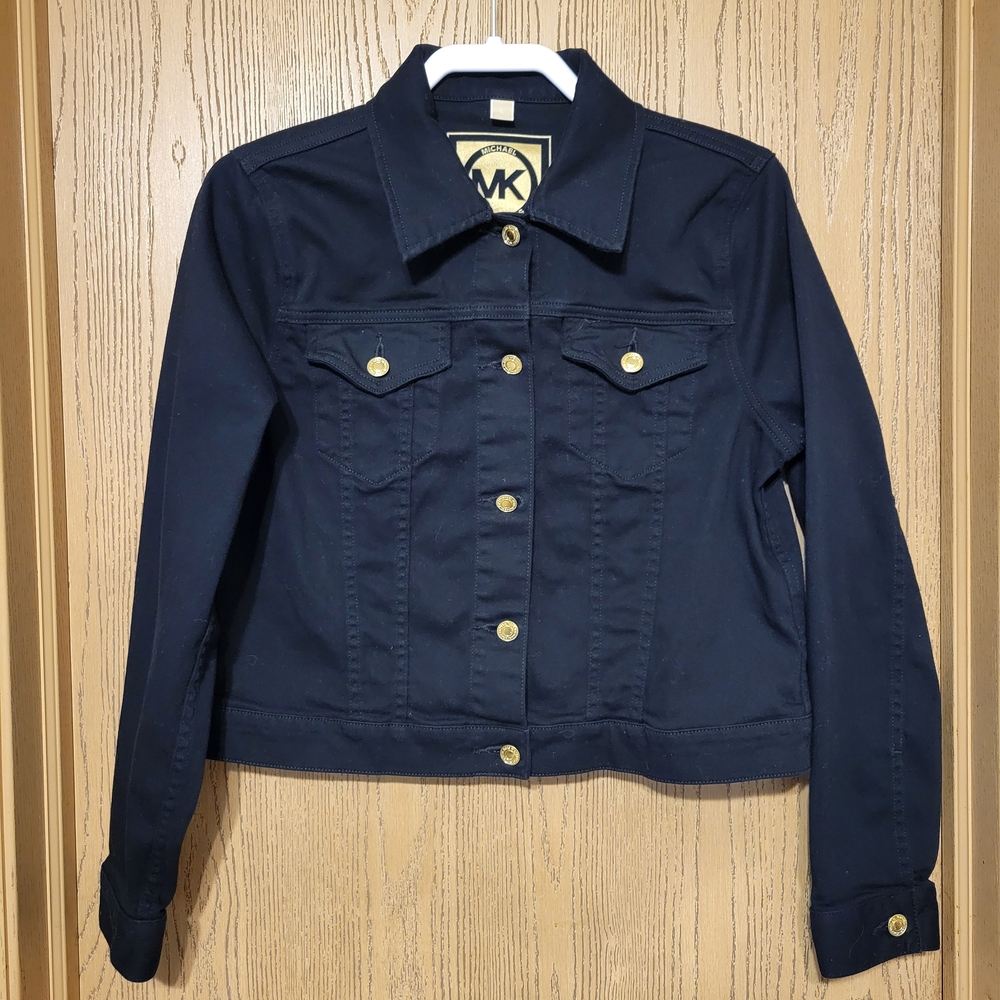 Michael Kors Black Denim Jacket with Gold Accents Size Large